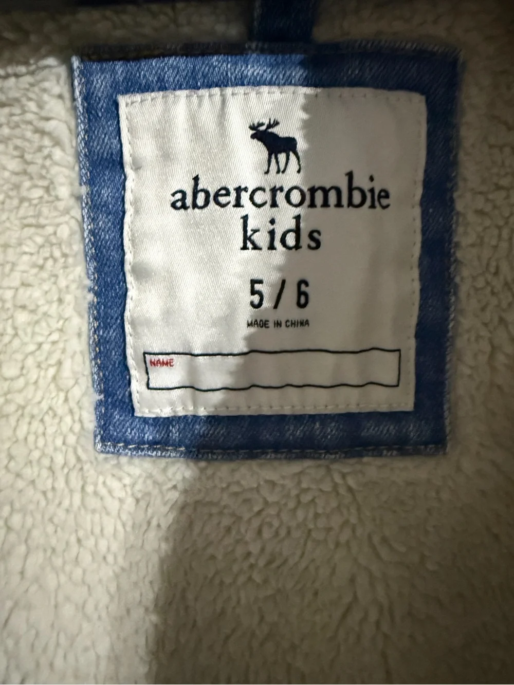 abercrombie kids Light Wash Denim Jacket with Off-White Sherpa Collar